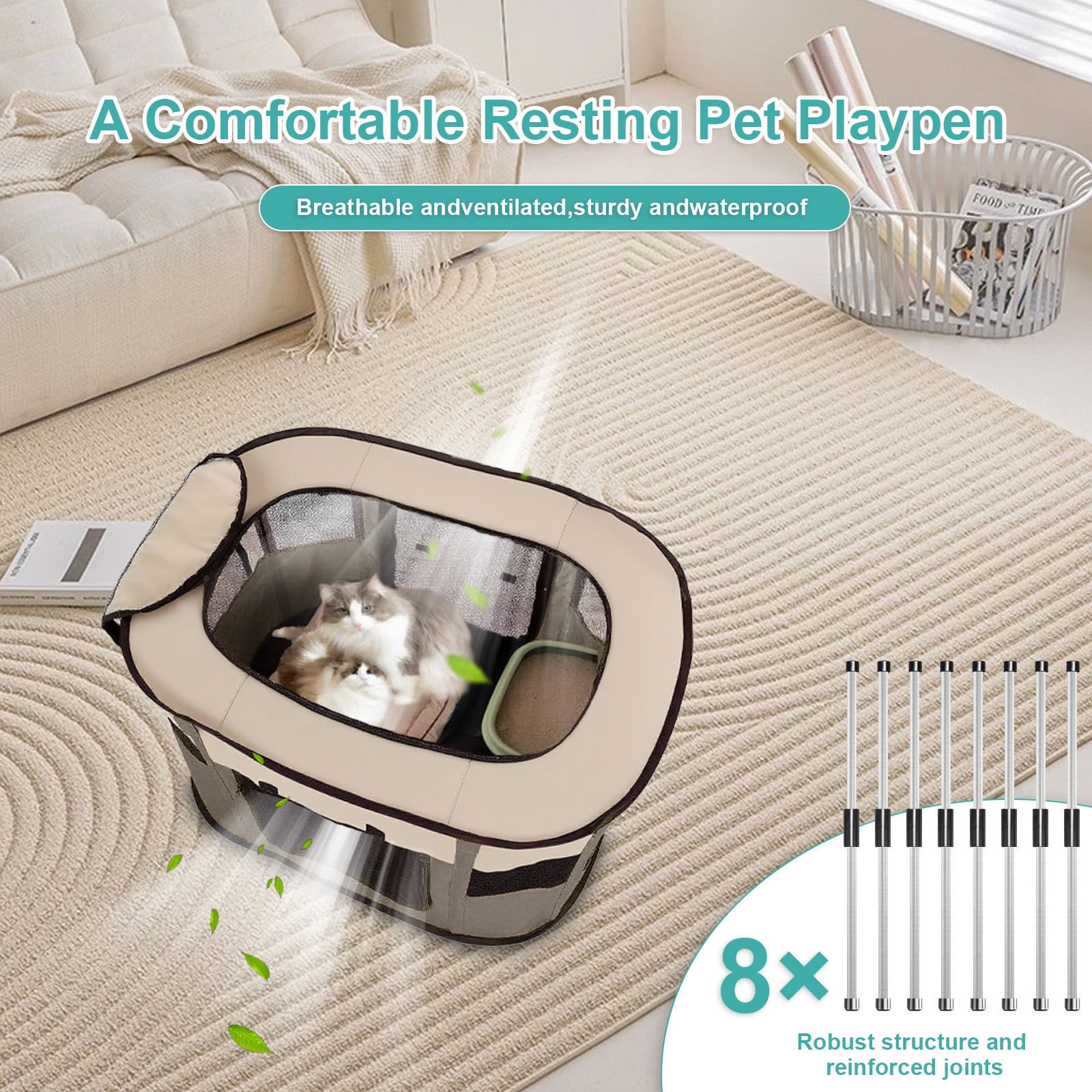 Leyeet Foldable Pet Playpen, Exercise Kennel Tent with Zipper & Side Pockets, Breathable Mesh Design Cat Playpens Pet Enclosure for Small Dogs, Cats, Indoor/Outdoor Use, 27.6"x21.7"x15.7" Grey