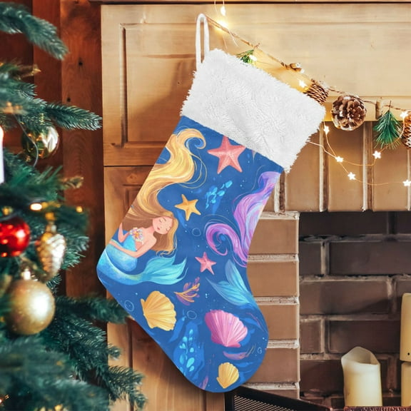 RMDQTR Christmas Stockings for Xmas Gifts - Large Size Festive Holiday Decor for Family Elegant Two Mermaids