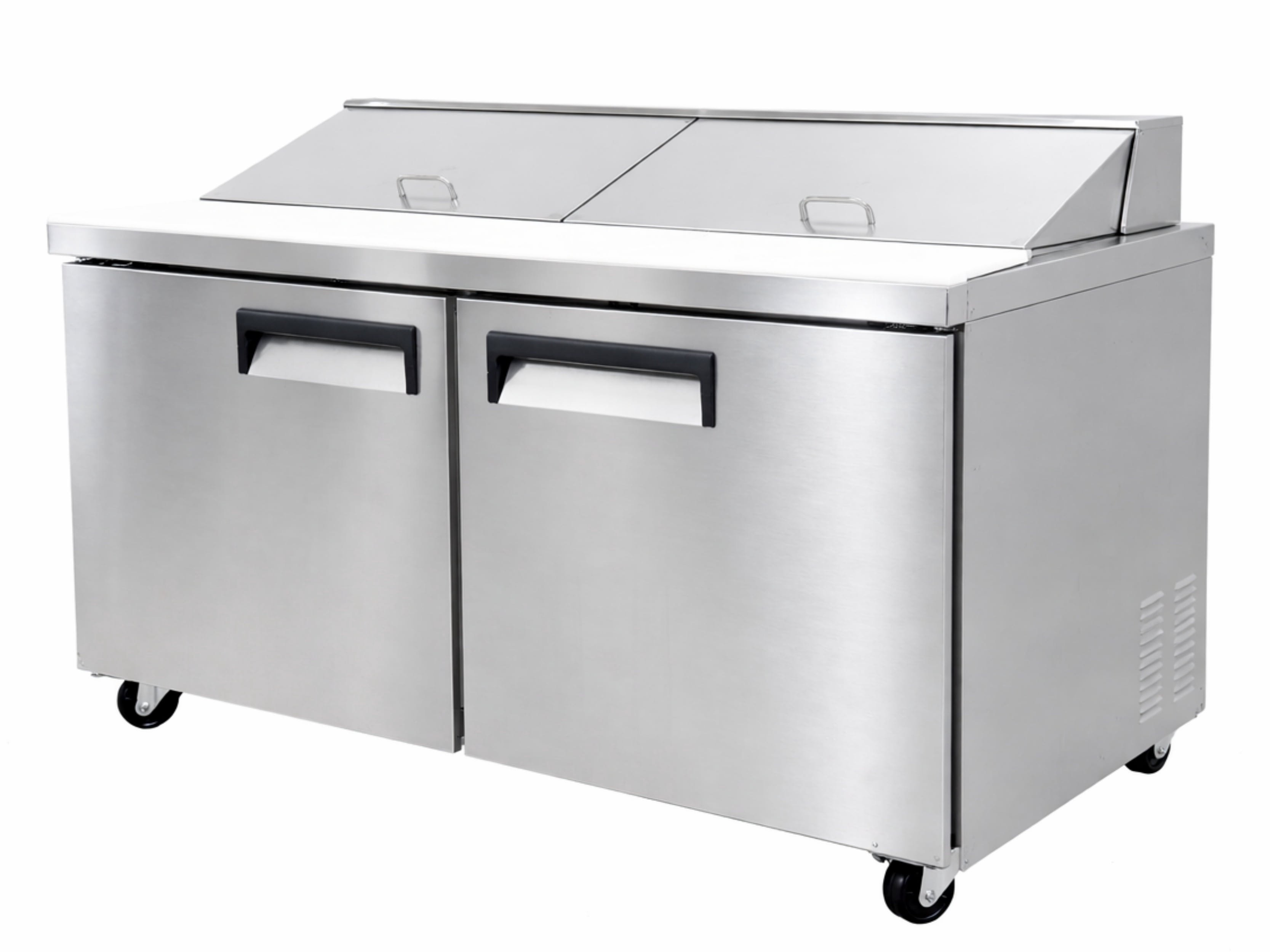60 in Commercial Sandwich Prep Table Refrigerator, Dual Lid Top, 16 x 1/6 Pan Capacity, Stainless Steel, NSF Certified, 2 Door
