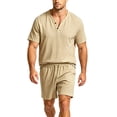 thumbnail image 6 of Zenithor Men's 2 Piece Cotton Linen Sets Summer Short Sleeve Button Placket Shirt and Shorts Casual Outfits for Beach Vacation XS-3XL, 6 of 6