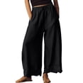 thumbnail image 2 of Comfy Women's Pants Cropped Lace Hem Pants Summer Boho Drawstring High Rise Wide Leg Lounge Trousers with Pockets Black XL, 2 of 7