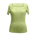thumbnail image 4 of Yubnlvae Lace Trim Square Neck T-Shirts for Women - 2025 Spring/Summer Slim Fit Casual Tops (Breathable Cotton) Green M, 4 of 7