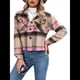 thumbnail image 3 of Chaqueta de Franela A Cuadros para Mujer, Larga, Solapa, Botones, Blusas Casuales, Abrigos Cortos Rosa XXL, 3 of 10