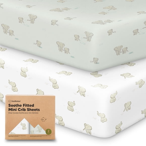 2-Pack Mini Crib Sheets Fitted - Pack N Play Sheets for Pack and Play Mattress, Organic Cotton, Soft & Breathable Jersey Playard Bedding, Neutral Min