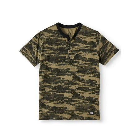Camouflage Short Sleeve T-shirt - Swiss Cross Short Sleeve Camo Print Henley Tee Shirt (Big Boys)