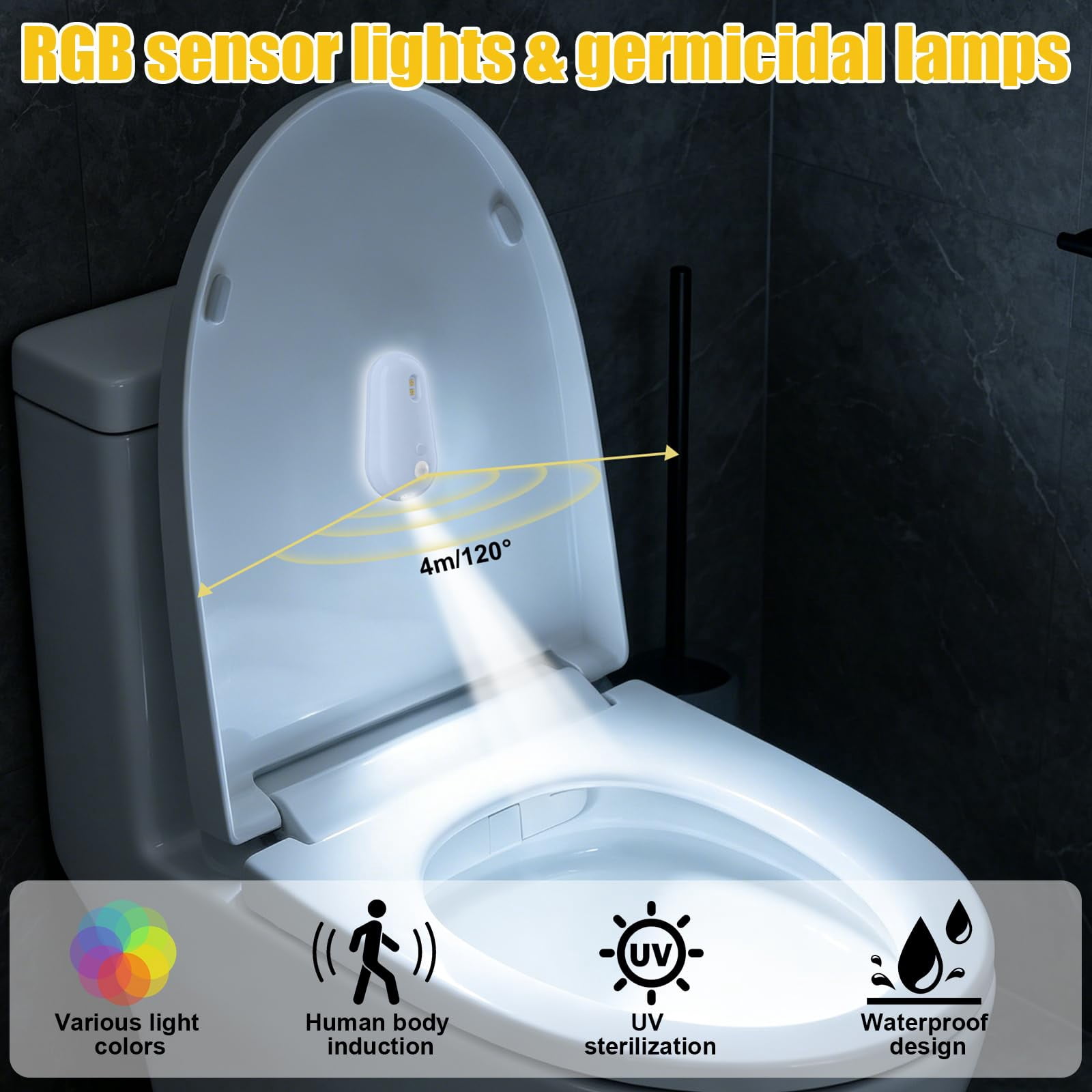 Self Cleaning UV Toilet Light, Motion Activated Rechargeable Toilet Bowl Light with Night Light, Adhesive Mount for Shared Bathrooms Elderly Pet(2PCS)