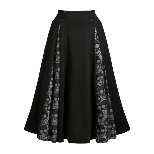 FcBaudy Robe de Cour, Robes pour Femmes, Robes d'Été pour Femmes Femmes Grande Taille Dentelle Patchwork Taille Haute Jupe Midi Gothique Jupe Plissée Robe de Cour