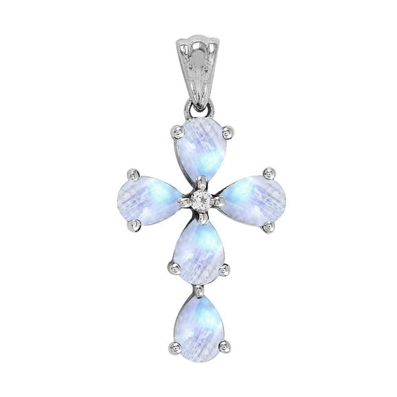 5X3mm Pear Moonstone 925 Sterling Silver Women Religious Cross Pendant Jewelry