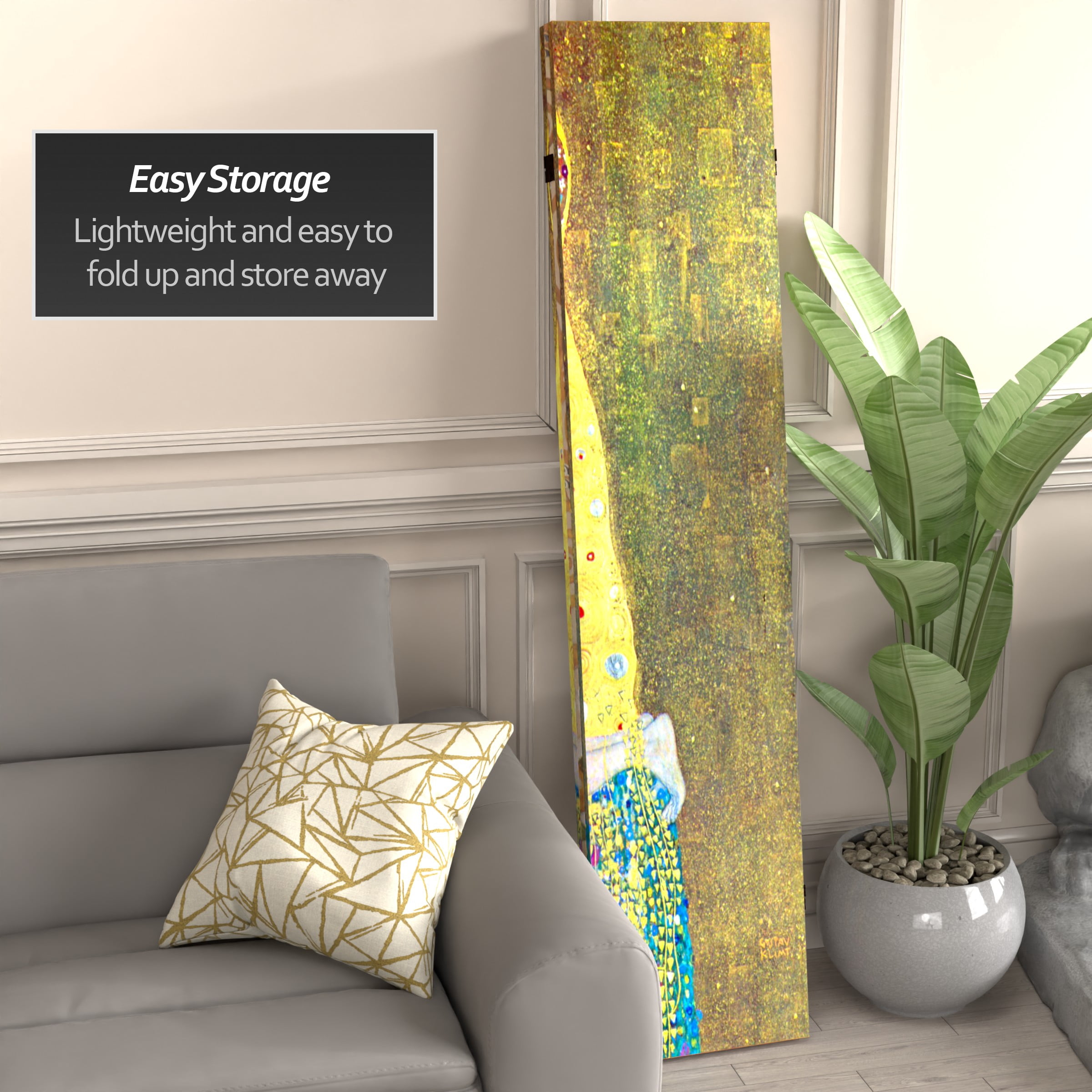 Oriental Furniture 6 ft. Tall Klimt 'The Kiss' Canvas Room Divider - 3 Panel