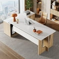 thumbnail image 6 of Tribesigns 74.8" Executive Desk, Large Office Desk with Cabinet, L Shaped Computer Desk with Shelves and CPU Storage, Modern Home Office Desk Business Furniture Workstation Set, White and Wood, 6 of 8