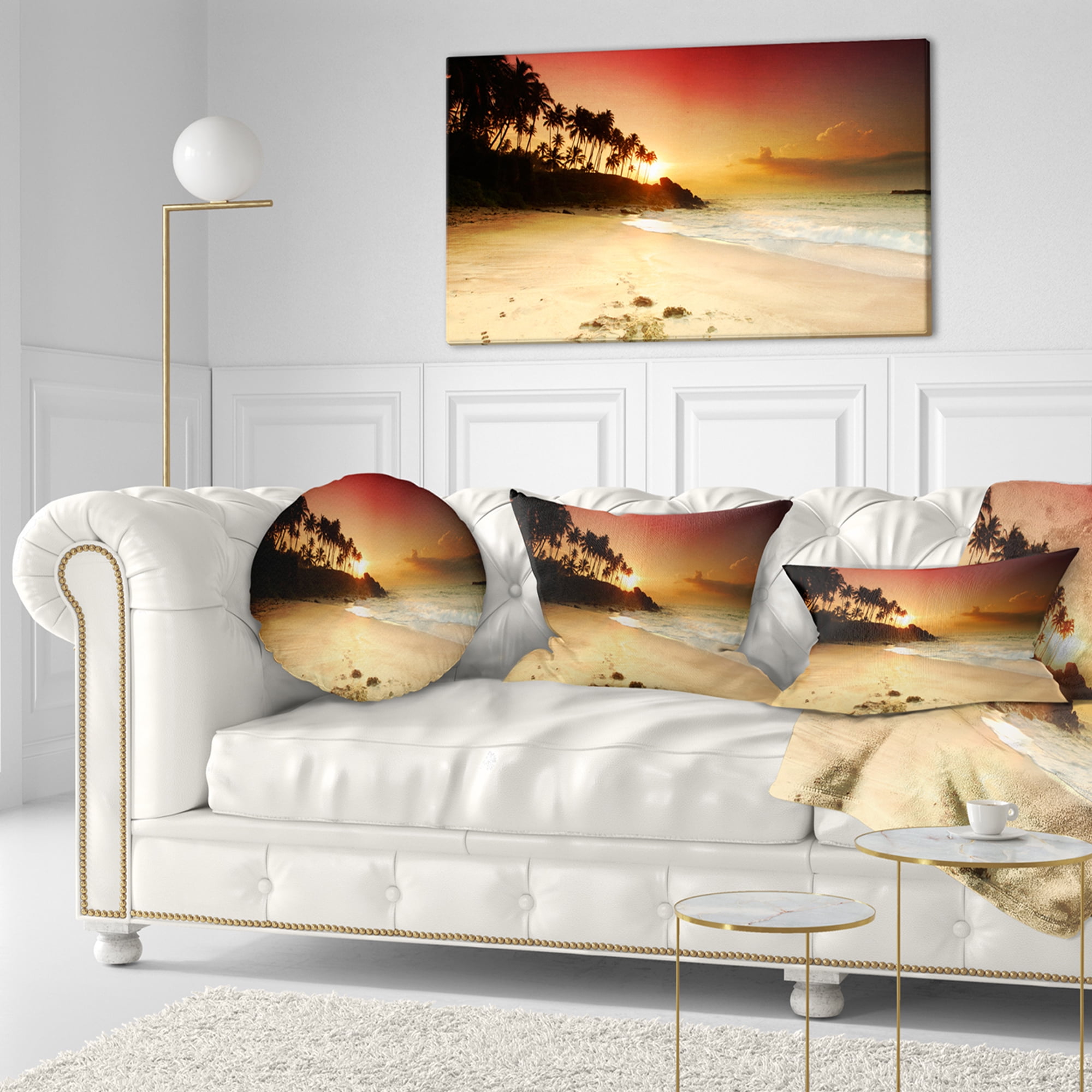 Designart Amazing Sunset and Beach in Sri Lanka - Modern Seashore Throw Pillow - 12x20