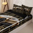 thumbnail image 3 of Castle Fairy Leopard Plaid Sports Car Zipper Twin Comforter Sets with Fitted Sheet and 2 Pillowcases for Boys,Pattern Art Zipper Bedding Set for Bedroom,Gold Black,4-Piece,Black Reversible, 3 of 6