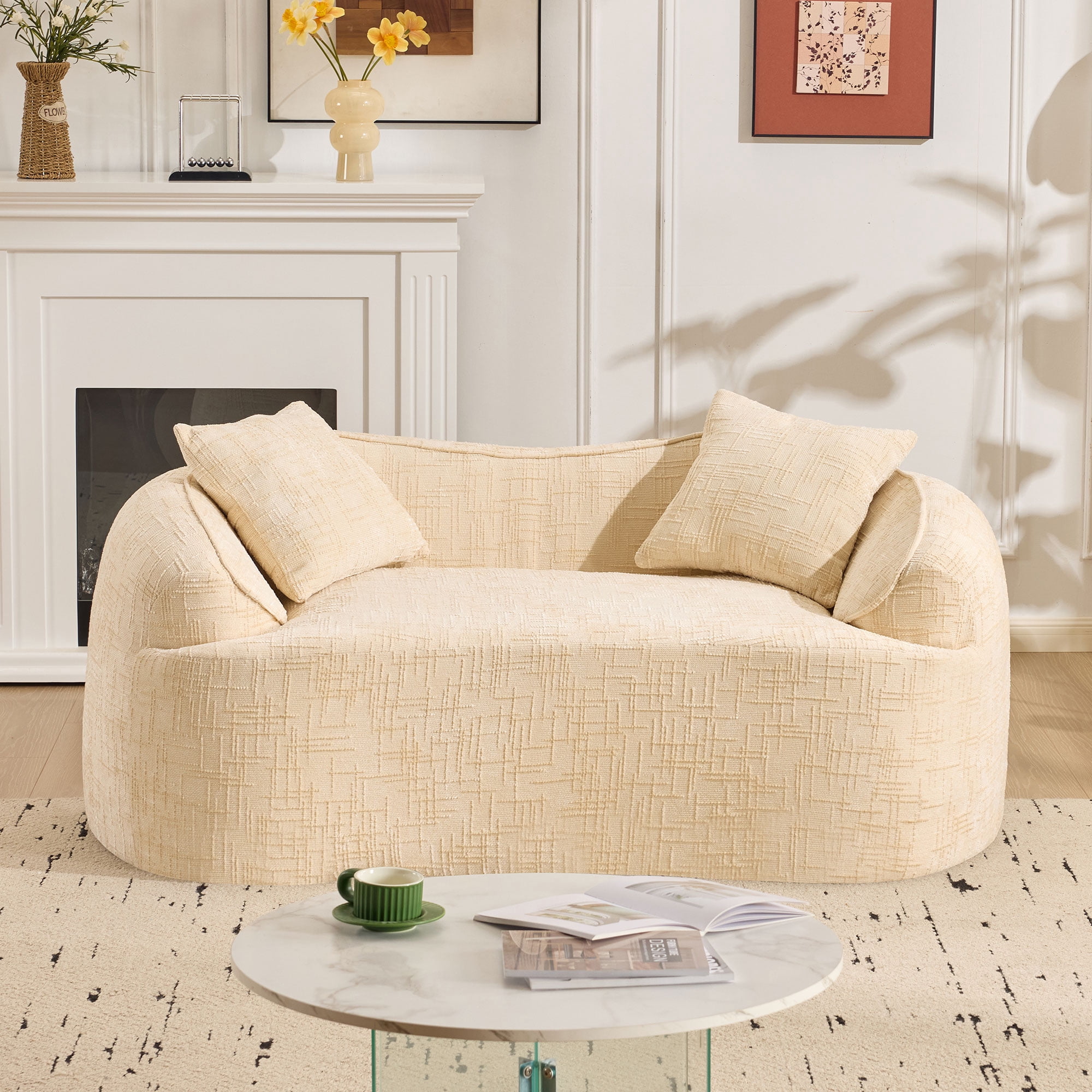 Leumius 66" 2 Seater Sofa Compress Sofa with Armrests & 2 Pillows,No Assembly Required,Compact Sofa Couch for Small Apartments,Living Room,Bedroom,Beige