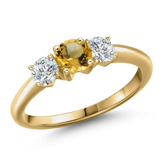 Gem Stone King 18K Yellow Gold Plated Silver Yellow Citrine and Lab Grown Diamond Engagement Ring for Women | 0.99 Cttw | Round 5MM | Gemstone November Birthstone | Size 9