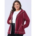 thumbnail image 2 of Unique Bargains Women's Plus Size Fleece Jacket Zip Front Hoodie 2X Burgundy, 2 of 6
