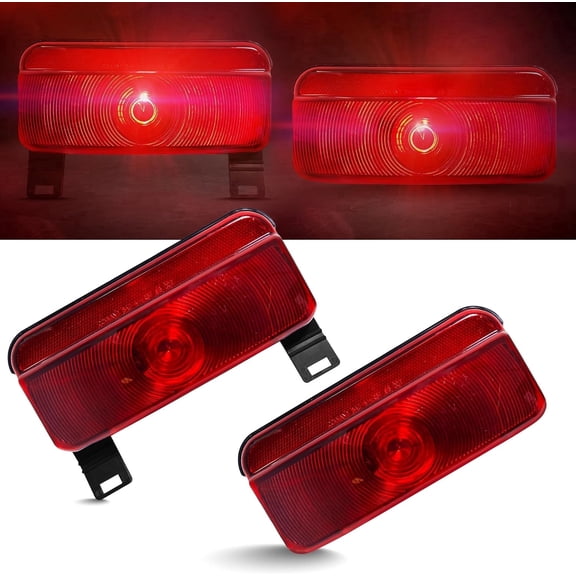 Command Electronics OEM 12V Incandescent RV & Trailer Tail Light - Made in USA - Brake Light with Built-in Reflector and License Plate Bracket - Hardware & Connectors Included | Black Trim (2 Pack)