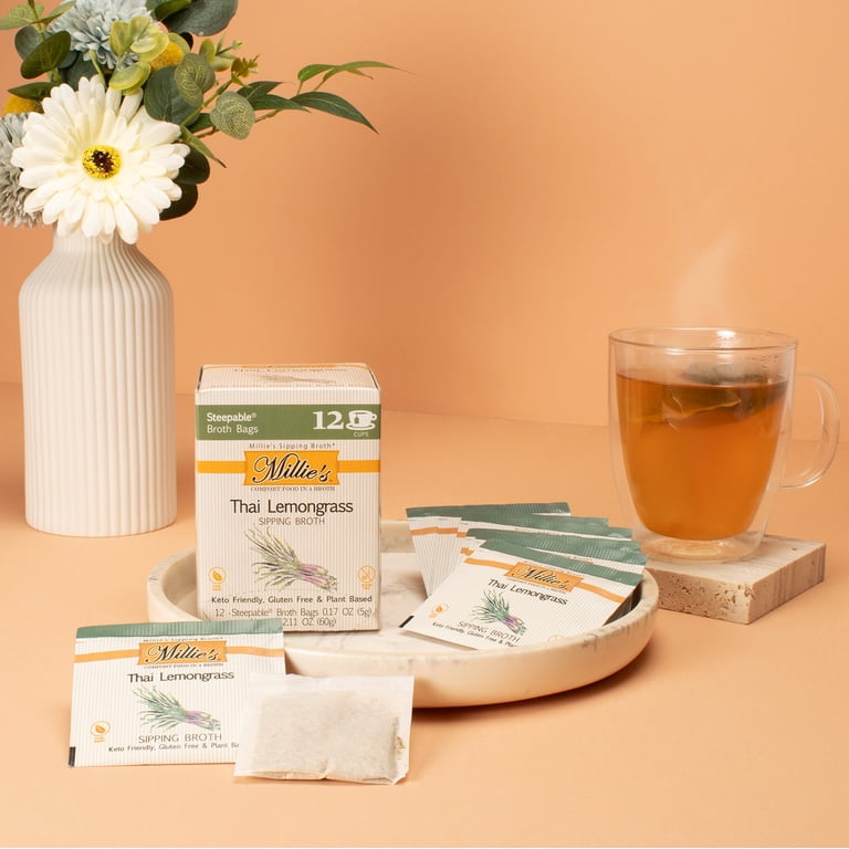 Millie's Sipping Steepable Broth Bags, Thai Lemongrass, 12pk