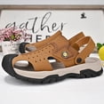 thumbnail image 6 of Hicooer GOOHIK Mens Closed Toe Sandals, Sport Sandals Casual Leather Handmade Sandals Adjustable Fisherman Beach Sandals For Outdoor Walking Driving Brown, 6 of 8