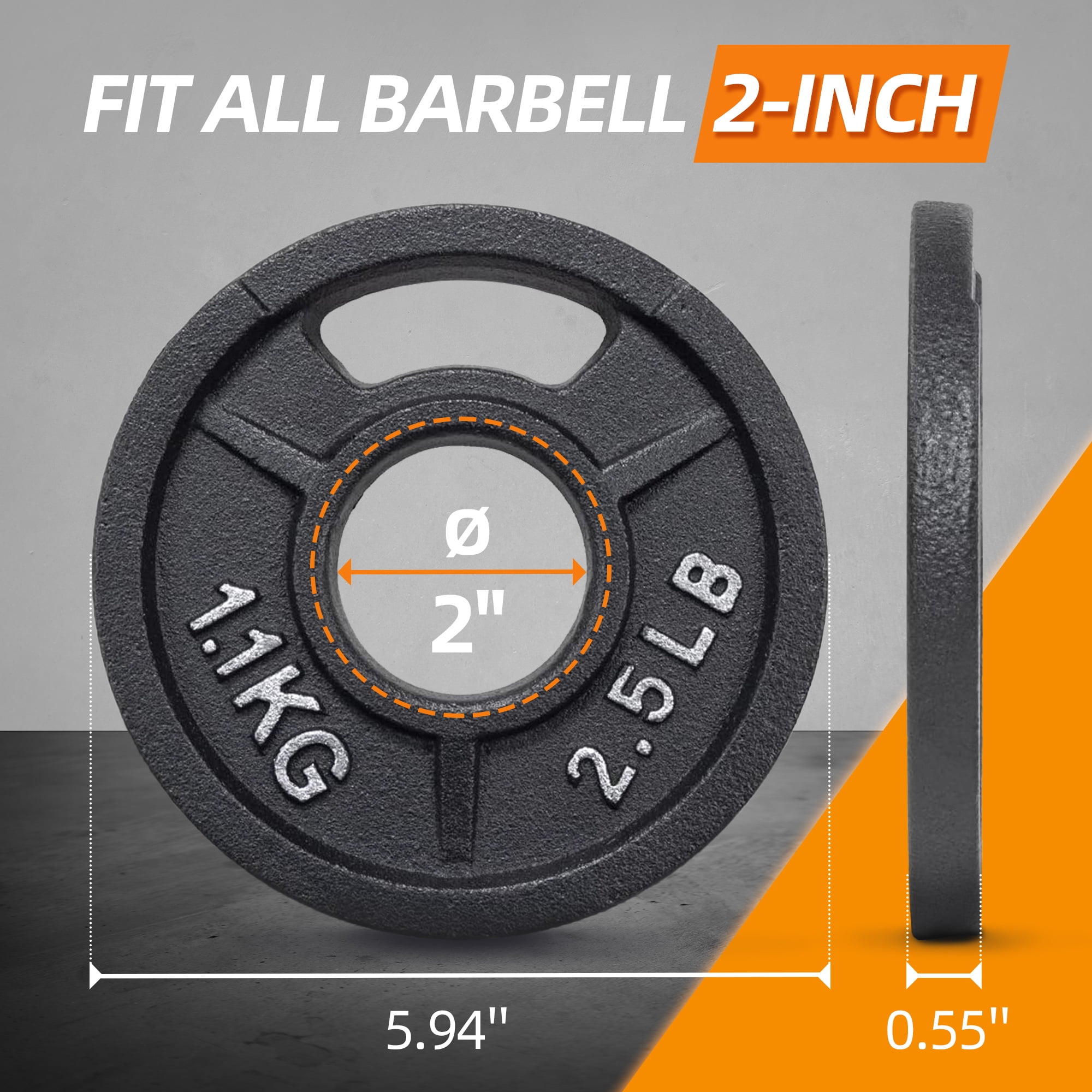 BalanceFrom Cast Iron Weight Plates, Black, 2-Inch，Multiple Weight Options, Pair or Set, for Strength Training & Home Gym