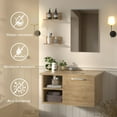 thumbnail image 4 of FULLWATT 28 Inch Modern Bathroom Vanity Set with Mirror Wall Mount Wood Color Cabinet Glass Sink Chrome Faucet and Pop Up Drain, 4 of 10