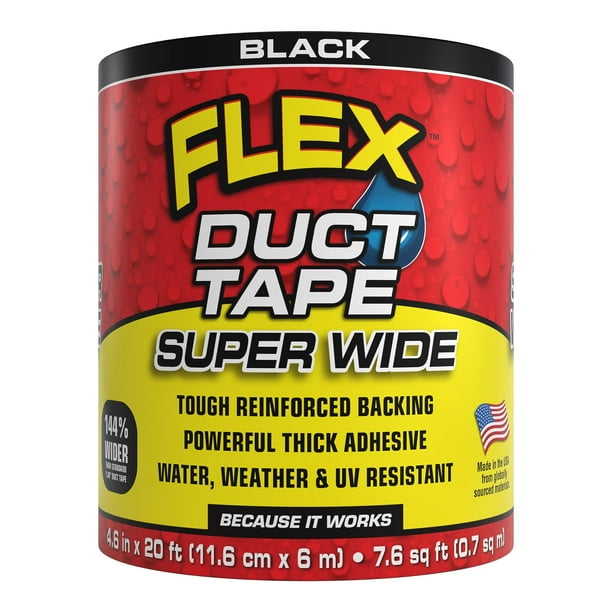 Cinta adhesiva Flex superancha, 11,7 cm x 6,1 m, negra, resistente