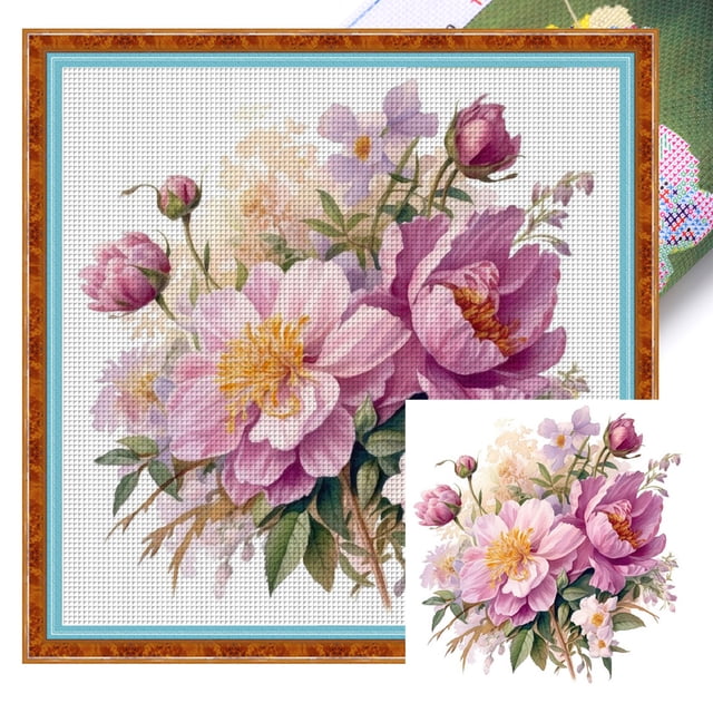 Kit Punto Cruz Con Flores Hilo Algodón Ecológico Bordado 11CT 40x40cm