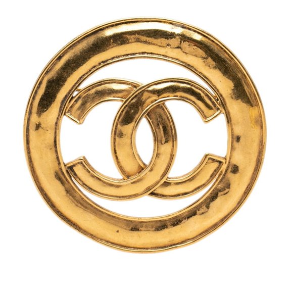 Pre-Owned Chanel Coco Mark Vintage Round Brooch, 94P Stamp, Gold Plated, Women's CHANEL