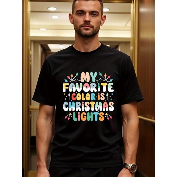 Greenink natee Colorful Christmas Lights T-shirt: Festive Holiday Wear, man's T-Shirt,100% Cotton Fabric,Crew Neck,Short Sleeve,Regular Fit,All-Season Casual Wear,180gsm-Ideal for A