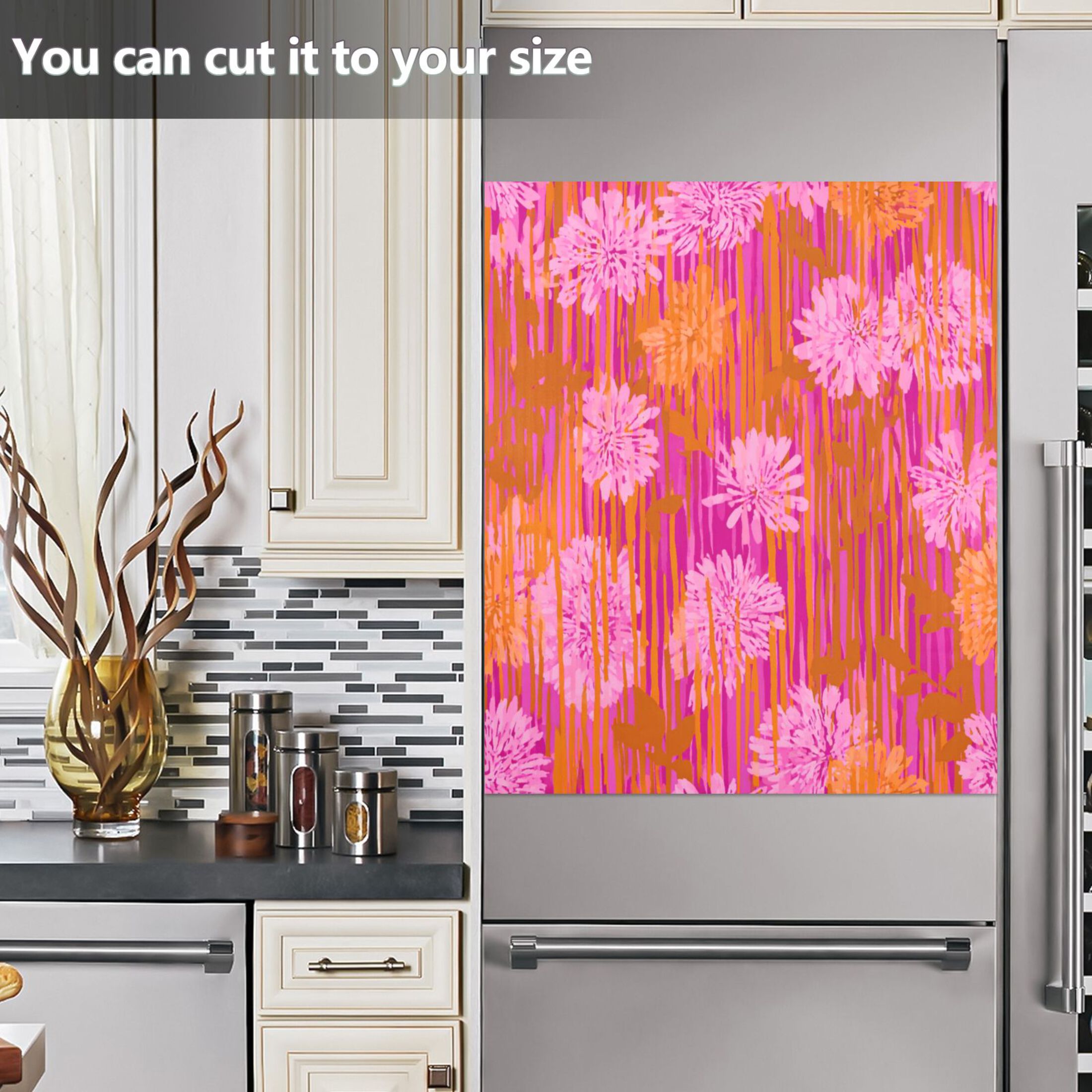 IAUYY Magnetic decorative sticker - 23x26 Inch PVC Refrigerator Decorative Cover, Removable DIY Art for Kitchen Appliances Orange Flowers