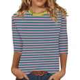 thumbnail image 2 of Tshirts For Women Summer Casual Striped Elbow Length Loose Fit Crew Neck Comfortable Breathable T Shirt, 2 of 4