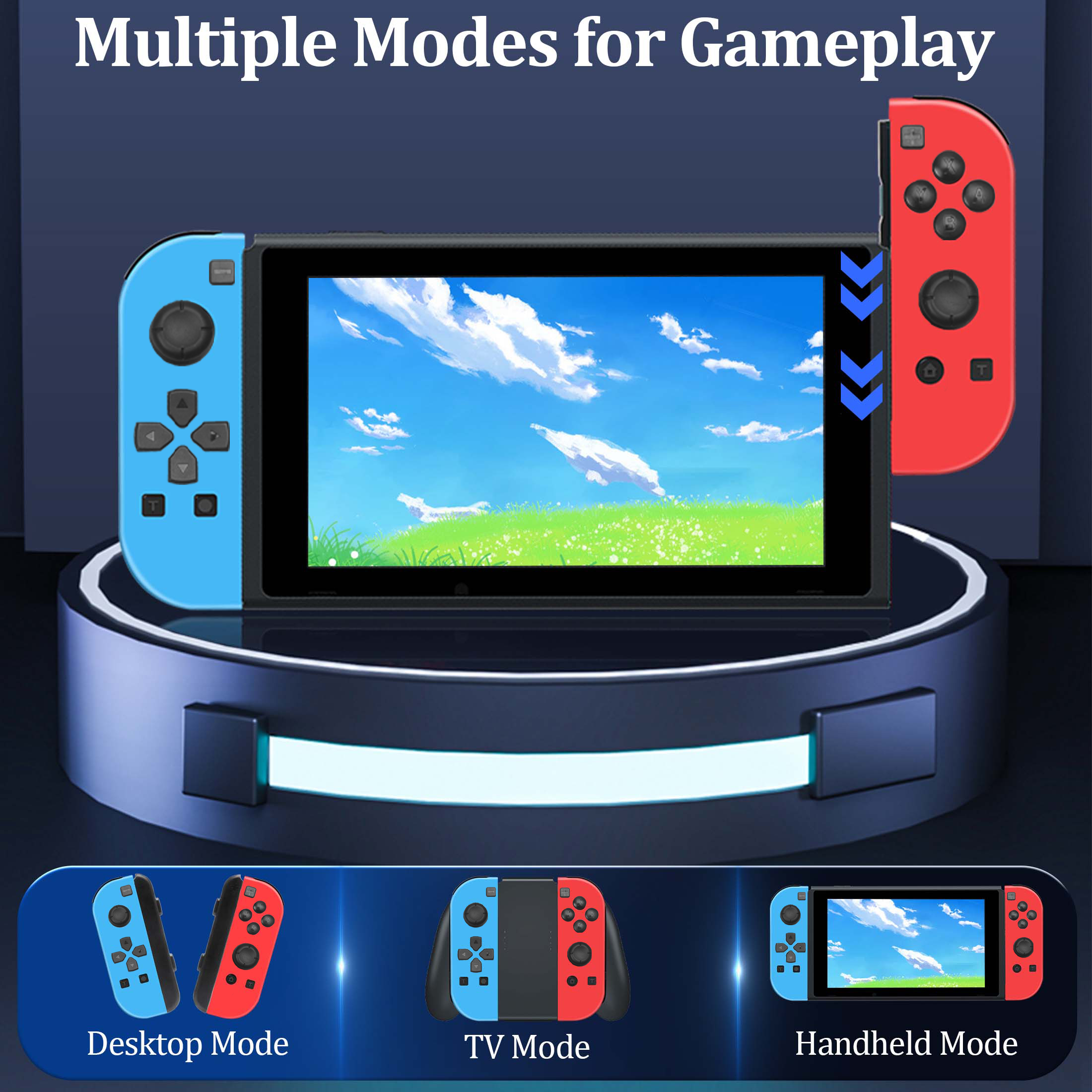 Controlador de Juegos Dividido Inalámbrico, Gamepad Bluetooth con Luz RGB, Movimiento y Vibración, Controlador Recargable para Consola Portátil 3