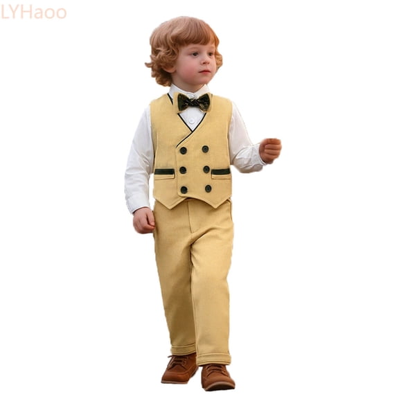 LYHaoo Boys Formal Three Piece Long Sleeve Shirt Trousers Vest Toddler Kids Wedding Party Dress Outfit Boys Pant Sets for School Casual Sizes (2-3 Years)