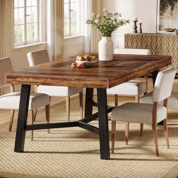 Finmind  Farmhouse Dining Table for 6-8, 70.9-Inch Large Rectangle Kitchen Table with Reinforced Legs for Kitchen & Dining & Living Room, Natural