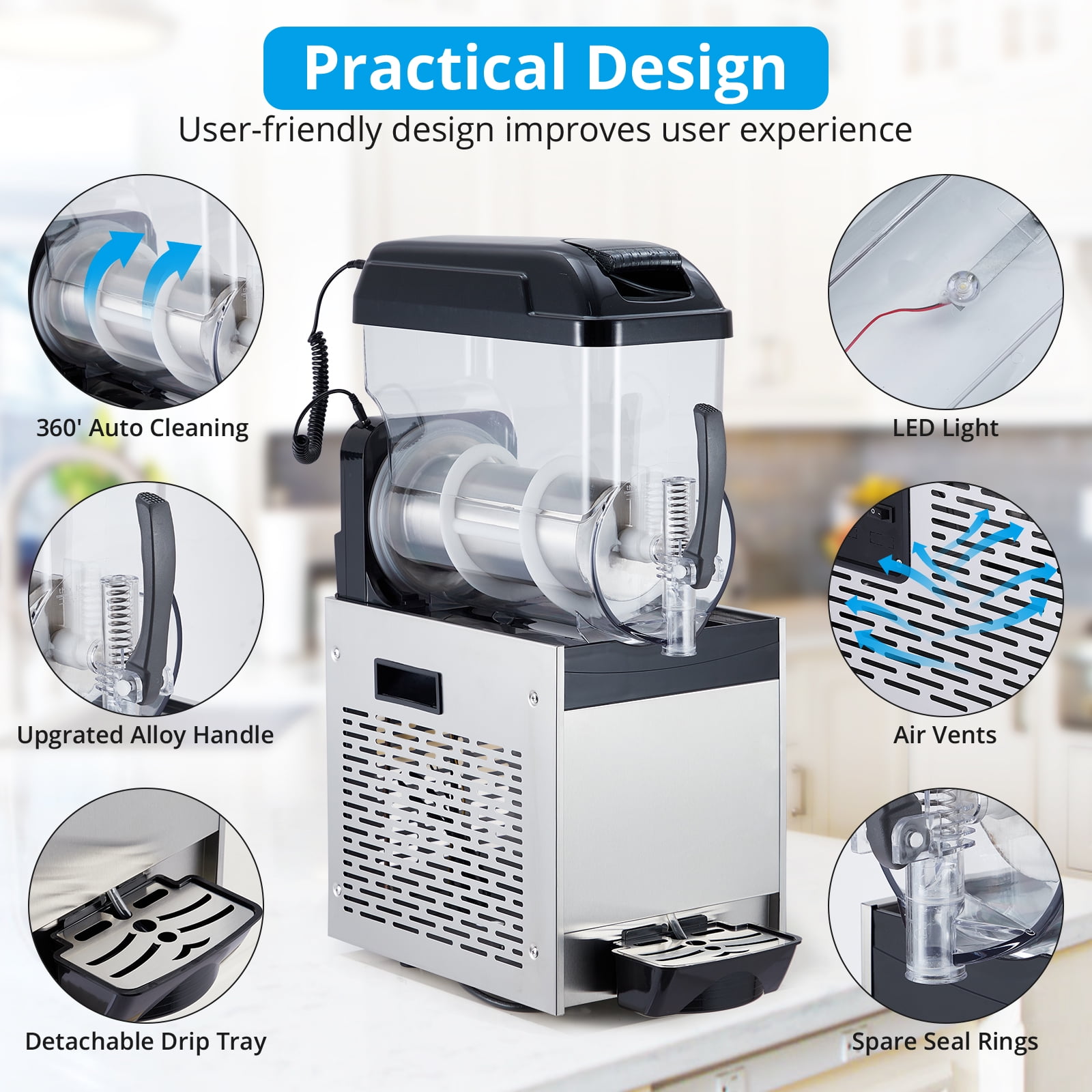Commercial Slushie Machine, 500W Frozen Drink & Margarita Maker, Single Tank Slushy Machine for Bar, Cafe, ICE 12L/15L