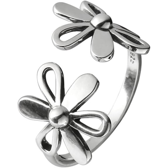 Daisy Flower 925 Sterling Silver Adjustable Open Ring for Women Girls Hypoallergenic Expandable Wedding Statement Finger Rings Comfort Fit Dainty Engagement Birthday Mother's Jewelry Gift