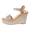 thumbnail image 4 of Rokment Womens Glitter Rhinestones Espadrilles Wedge Sandals Elegant Trendy Open Toe Ankle Strap Platform Chunky High Heels Beach Summer Casual Dressy Shoes for Bride Wedding Khaki Size 9.5, 4 of 5