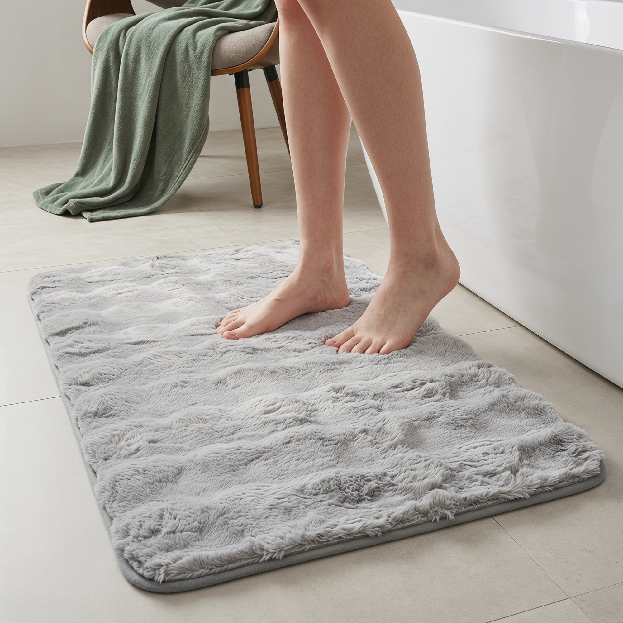 Unique Bargains Soft Absorbent Microfiber Non-Slip Washable Bathroom Rug Gray 32" x 20"
