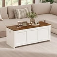 thumbnail image 2 of Storage Bench, 47.2" Retro Wooden Storage Chest, Wooden Storage Trunk, Toy Chest with Lift Top, Multifunctional Entryway Organizer, for Entryway, Living Room, White and Walnut WH412CW01, 2 of 17