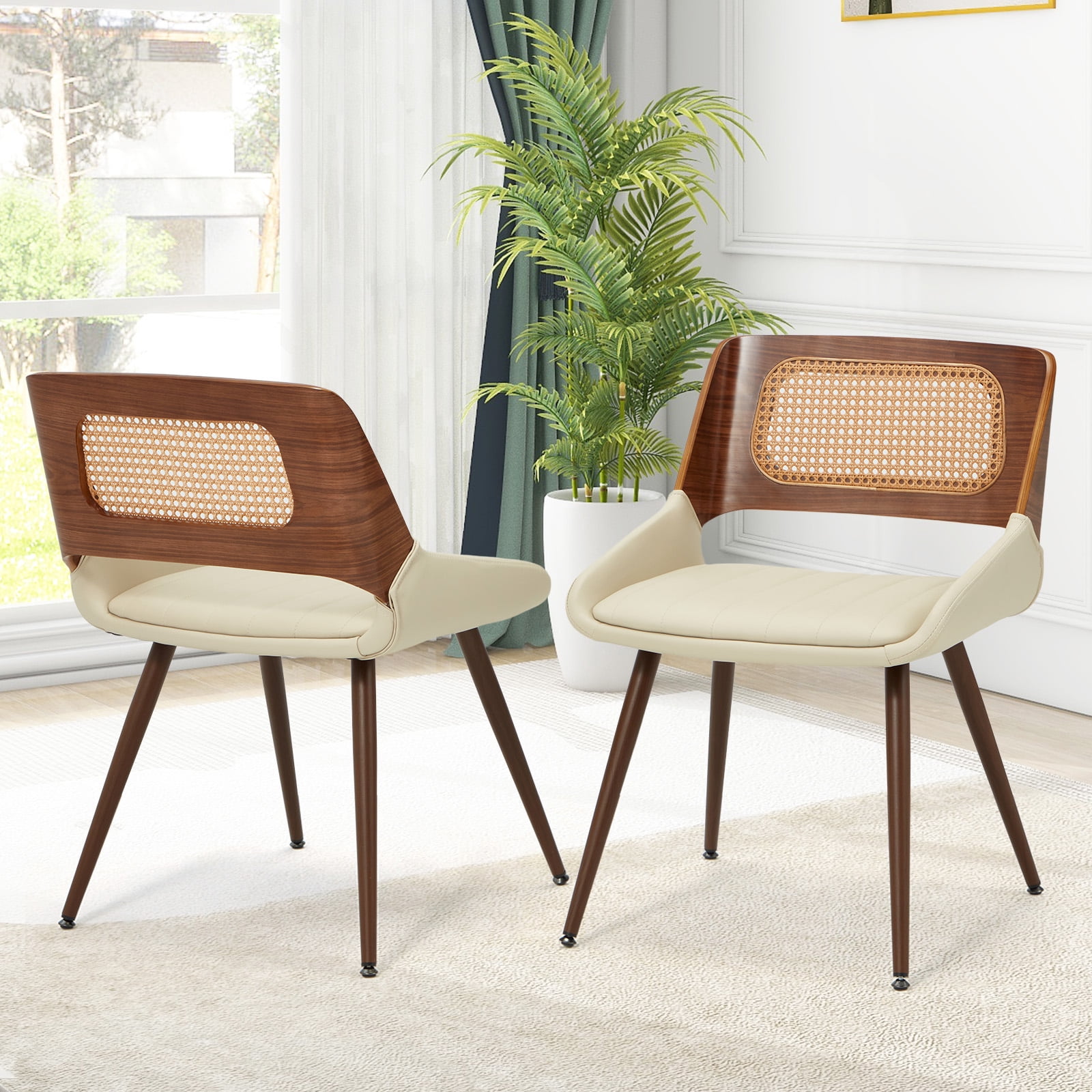 AVAWING Mid Century Modern Dining Chairs Set of 6, Accent Bentwood Chairs for Kitchen, Beige