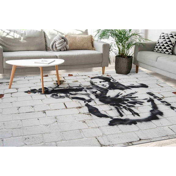 Banksy Rug, Office Decor Rugs, Popular Rugs, Mona Lisa Rugs, Street Rug, Entryway Rug, Stair Rugs, Painting Rugs, Graffiti Rug, Wedding Rugs, 3.9'x5.9' - 120x180 cm