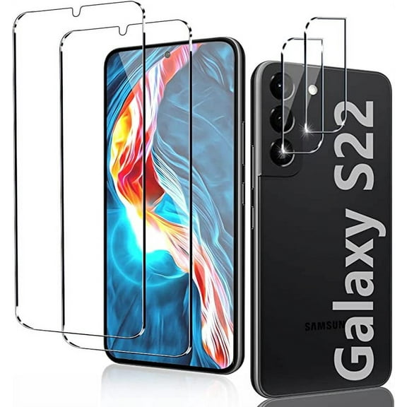 [2 2 Pack] Tempered Glass Screen Protector for Samsung Galaxy S22, Tempered Glass, Ultrasonic Fingerprint Compatible, HD Clear, Case Friendly With Camera Lens Protector for Galaxy S22