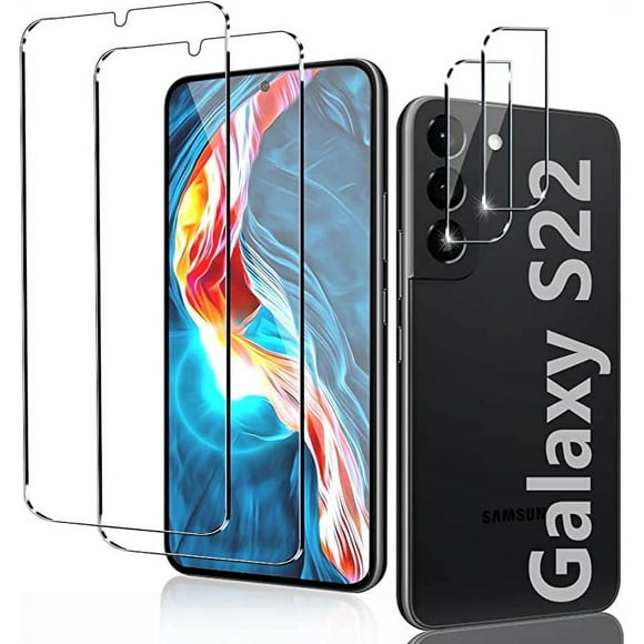 [2+2 Pack] Tempered Glass Screen Protector for Samsung Galaxy S22, Tempered Glass, Ultrasonic Fingerprint Compatible, HD Clear, Case Friendly With Camera Lens Protector for Galaxy S22