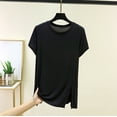 thumbnail image 2 of Qgtaibl Plus Size Athletic Shirts for Women Casual Modal Short Sleeve Side Split Tops Summer Breathable Stretch Running Gym T-Shirts Black XL, 2 of 7