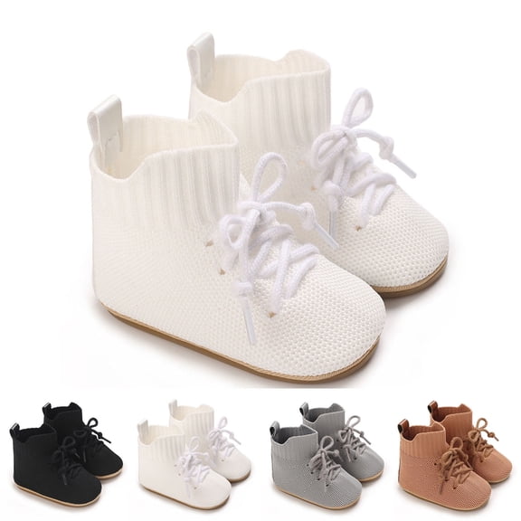 Baby Spring New Baby Knitted High Top Lace-up Outside To Wear Non-slip Breathable Sweatproof Toddler Shoes White qILAKOG Size 4