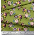 thumbnail image 3 of Soimoi Green Japan Crepe Satin Fabric Leaves,Floral & American Robin Bird Printed Craft Fabric by The Yard 42 Inch Wide, 3 of 3