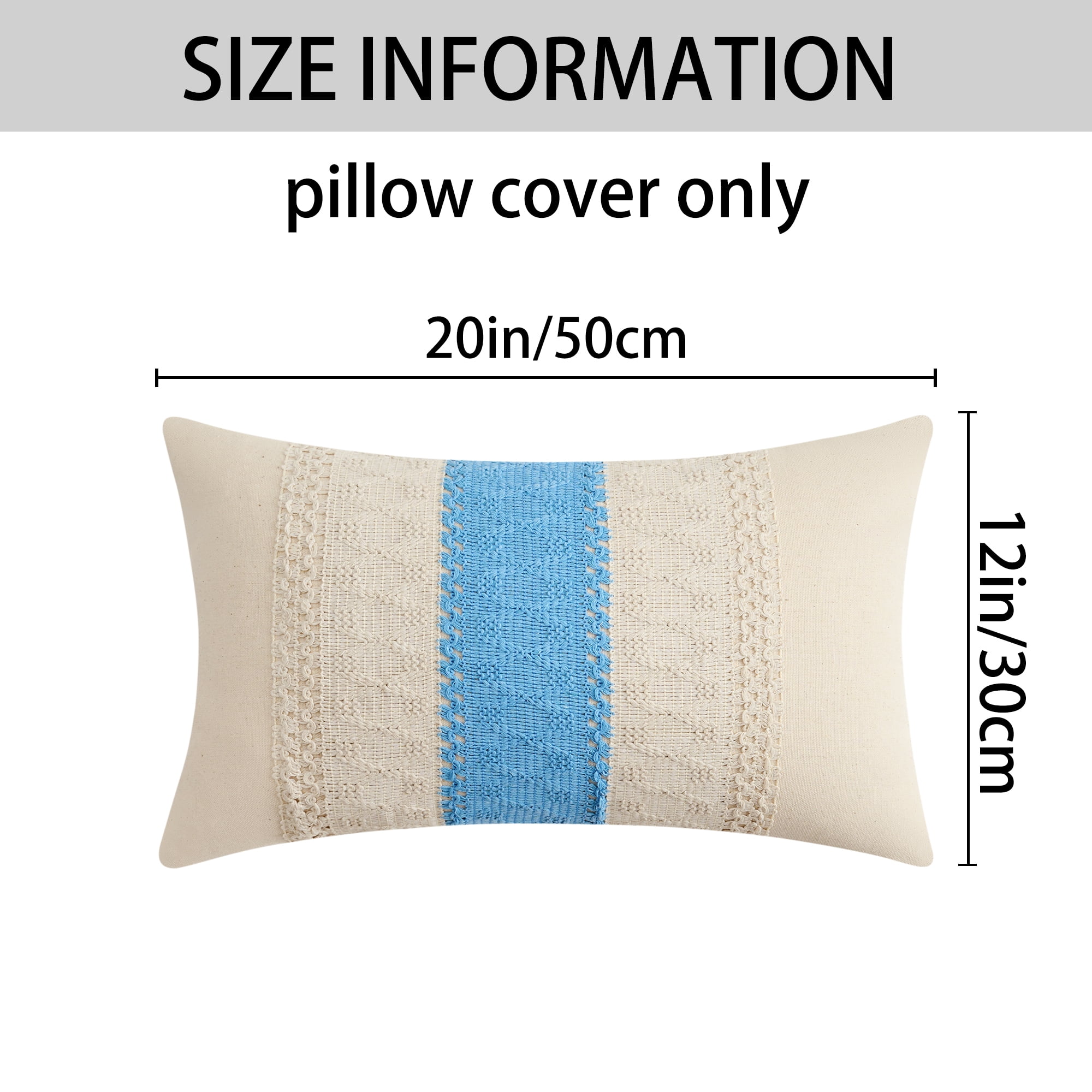 Unique Bargains 2Pcs Geometry Weave Throw Pillow Covers for Sofa Blue 12" x 20"