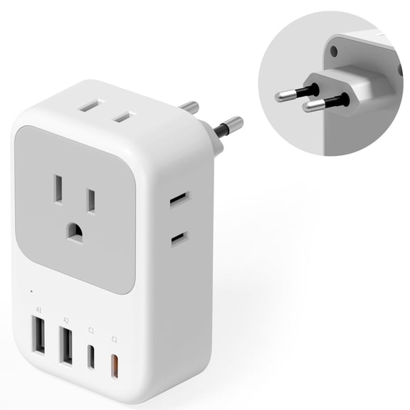 Type C European Travel Plug Adapter with 4 USB (PD 20W) & 4 AC Outlets