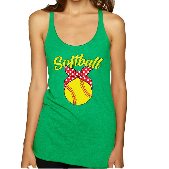 Wild Bobby, Cute Ribbon Bow Softball Mom Gift, Mother's Day, Women Tri-Blend Racerback Tank Top, Envy, Small