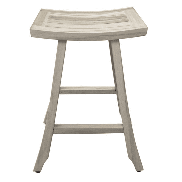 Banc Compact Curviligne en Teck pour Douche / Extérieur, Fini Bois Flotté