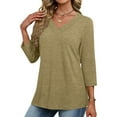 thumbnail image 4 of Oksale V Neck Tops for Women Stretch Cotton Spandex Long Sleeve Shirts Soft Cozy Fitted T ShirtsSolid Color Basic Tops Khaki 2XL, 4 of 8